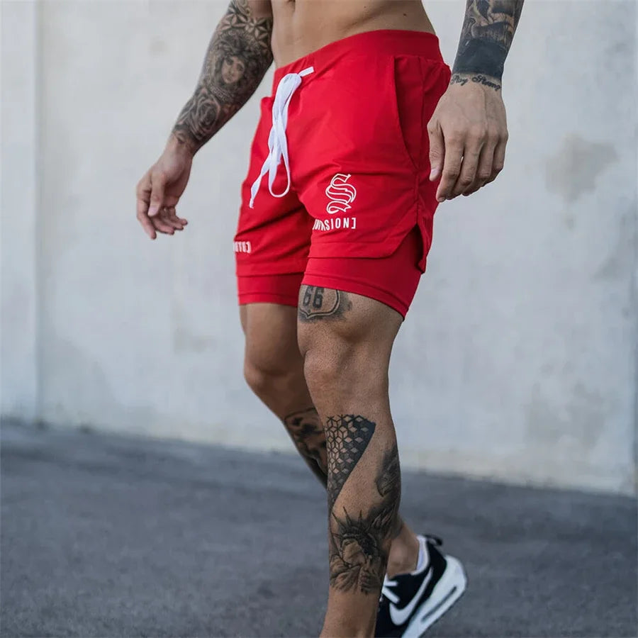 NEW 2 IN 1 Sport Running Casual Breathable Shorts Men Double-deck Jogging Quick Dry GYM Shorts Fitness Workout Men Shorts