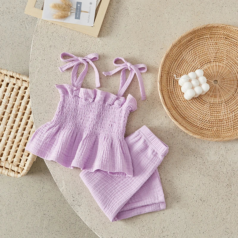 Suefunskry Toddler Girls 2Pcs Outfits Solid Color Sleeveless Camisole and Elastic Pants Set Baby Summer Clothes 6M-3Y