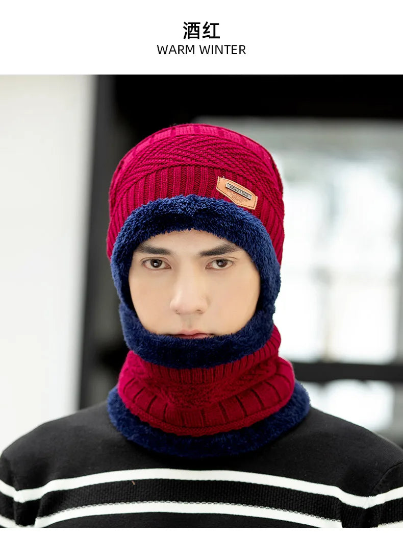 Winter Beanie Hat For Men Fleece Scarf Women Knitted Hat Warm Cap Thick Wool Neck Warmer Scarf Balaclava Mask Skullies Beanies