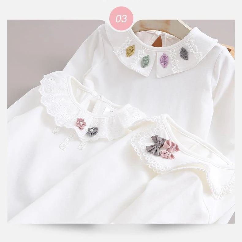 Children's Shirts School Girls White Tops Long Sleeve Lace Shirts Kids Shirt Baby Toddler Teen Casual Children Clothes