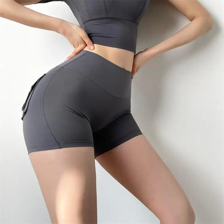 Shorts Women Sport With Pocket Buttocks Fitness Workout High Waist Tights Leggings Push Up Cycling Shorts Scrunch Gym Clothing