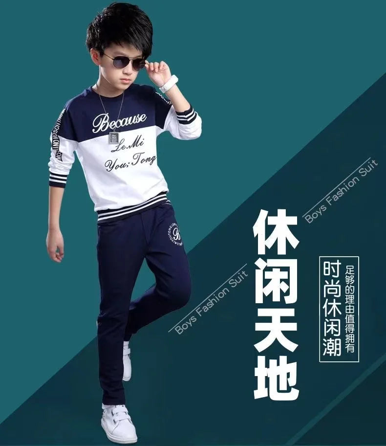 2024 New Boys Clothes Sport Suit Casual Sets Autumn Letter Children Winter Kids Tracksuit Spring + pants 5 6 7 8 9 10 11 12 year