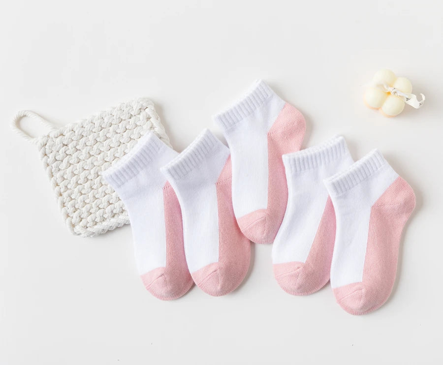 5 Pairs/Lot 2024 New Summer Children Socks Cotton Kids Teen Fashion Black White Gray For 1-12 Years Student Baby Girl Boy Socks
