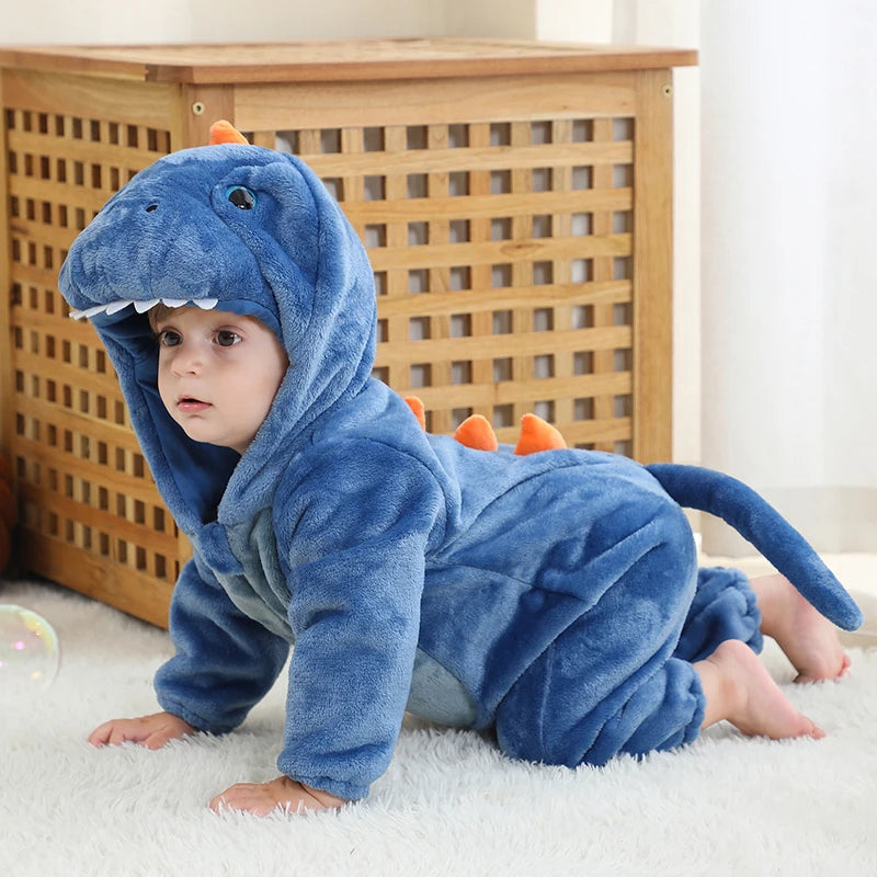 MICHLEY NEW Halloween Blue Dragon Baby Rompers Winter Costume Clothes Cartoon Jumpsuit Bodysuits Overall For Girl Boy Bebe 2-36M