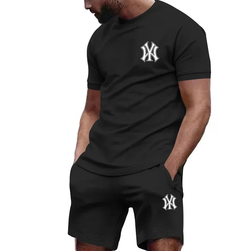 Men's two-piece sportswear, short sleeved T-shirt and pants set, running and fitness sportswear, summer, 2024