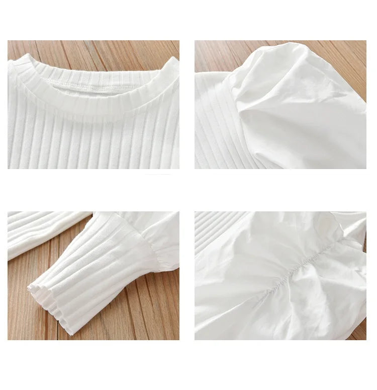 Summer White Baby Girls Long Sleeve Shirt Princess Shirt for T Shirt Casual Clothes Kid Girl Short Sleeve Tops Pullover