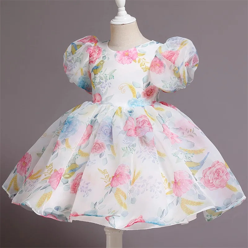Girls White Cake Layers Dresses Kids Pull Sleeve Elegant Party Wedding Birthday Tutu Princess Vestidos Children Summer Clothes