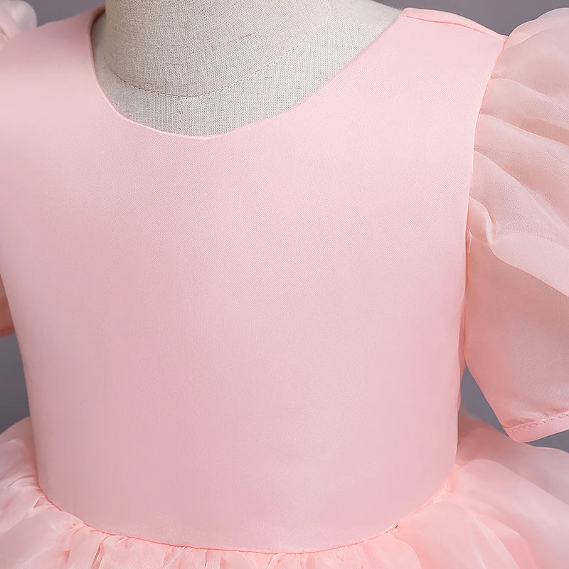 Girls White Cake Layers Dresses Kids Pull Sleeve Elegant Party Wedding Birthday Tutu Princess Vestidos Children Summer Clothes