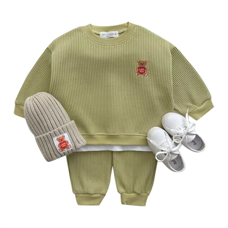 Fashion girls Toddler Baby Korea Clothing Fall Clothes Sets Baby Boys Set Kids Sports Bear Sweatshirt Pants 2Pcs 2 to 8 year