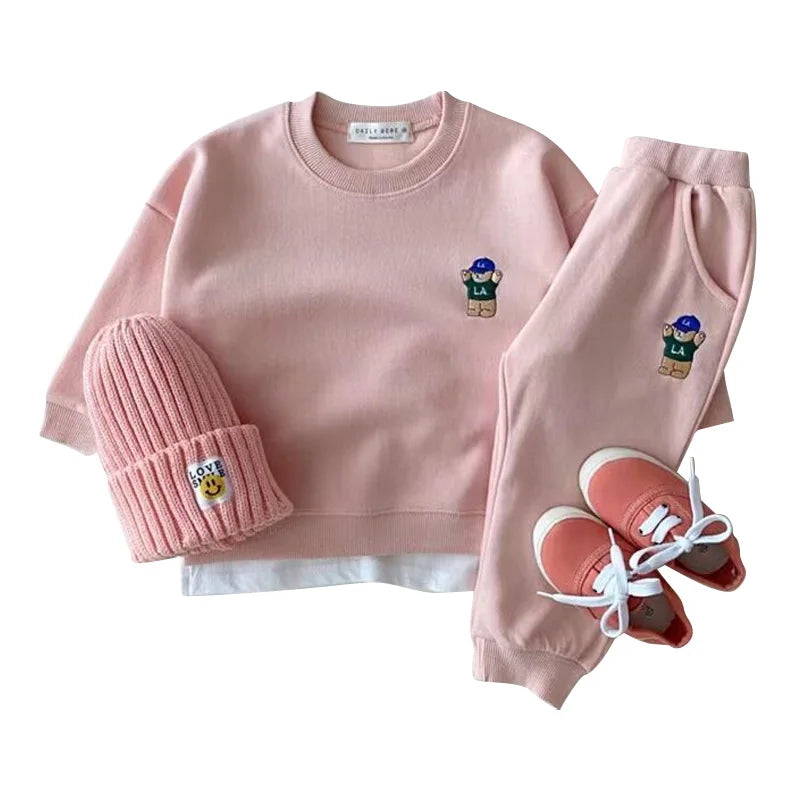 Fashion girls Toddler Baby Korea Clothing Fall Clothes Sets Baby Boys Set Kids Sports Bear Sweatshirt Pants 2Pcs 2 to 8 year