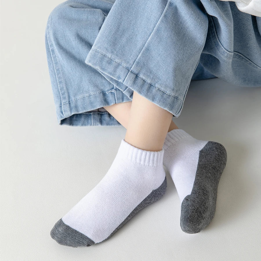5 Pairs/Lot 2024 New Summer Children Socks Cotton Kids Teen Fashion Black White Gray For 1-12 Years Student Baby Girl Boy Socks