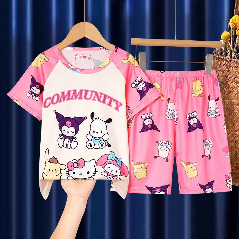 Summer Children's Pajamas Short Sleeve Girls Cartoon Old Boys Boys Home Clothes Set Pajama Sleepwear Robe Clothing Mother Kids