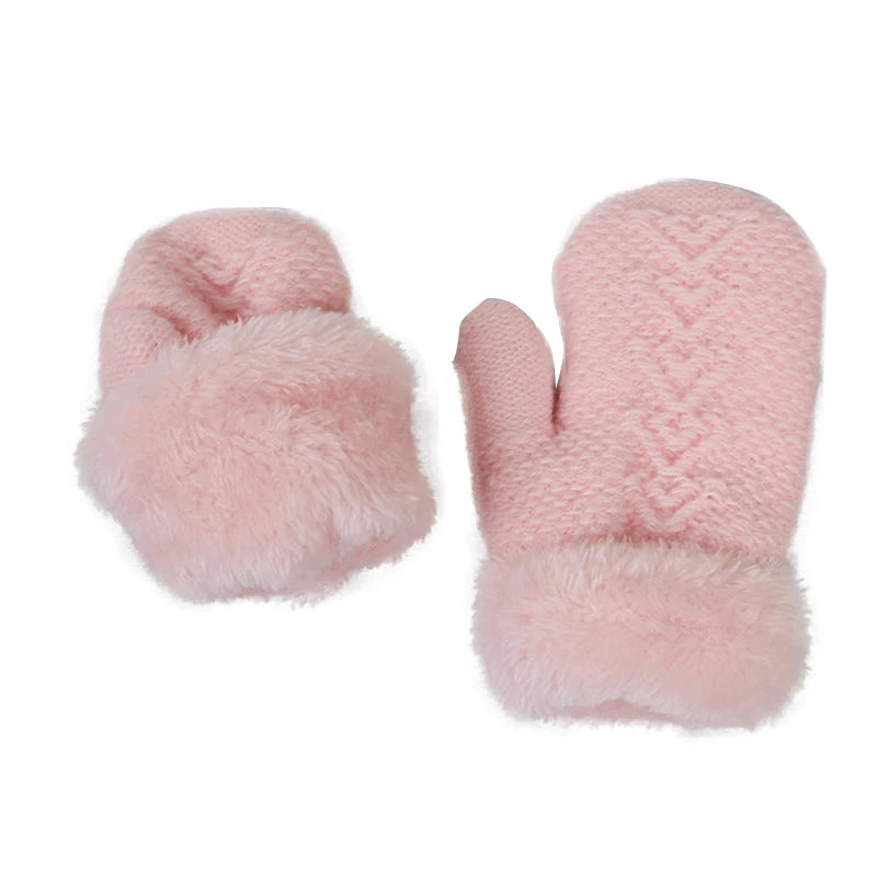 Kids Winter Hat Scarf Gloves Set Double Ball Fleece Lining Baby Hats for Boy Girl Solid Color Infant Knitting Beanie Cap 1-4Year