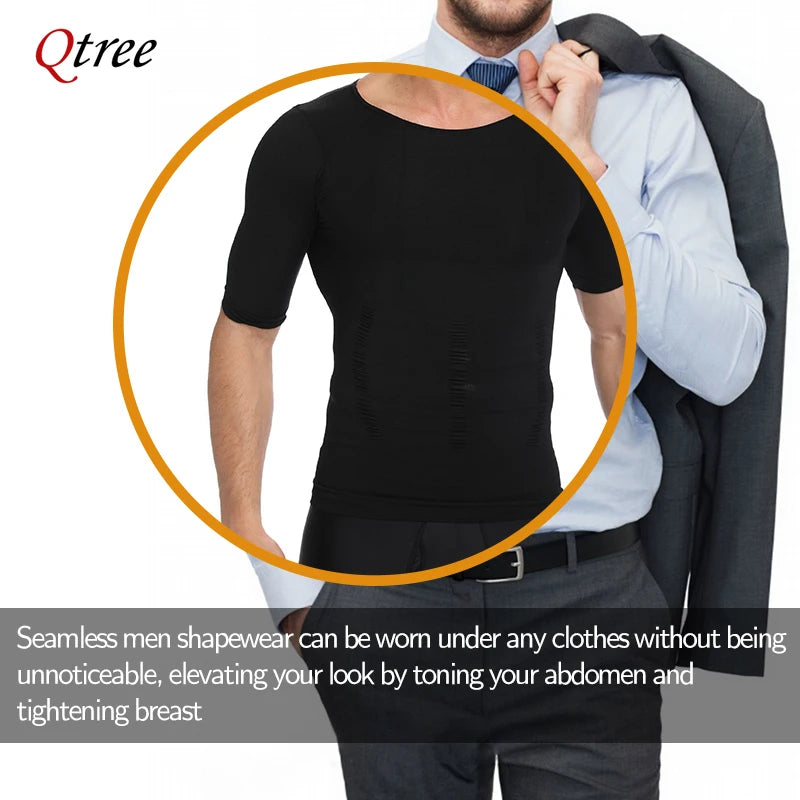 Qtree Men Body Shaper Gynecomastia Compression Shirt Posture Corrector Undershirt Belly Slimming Corrective Waist Trainer Corset