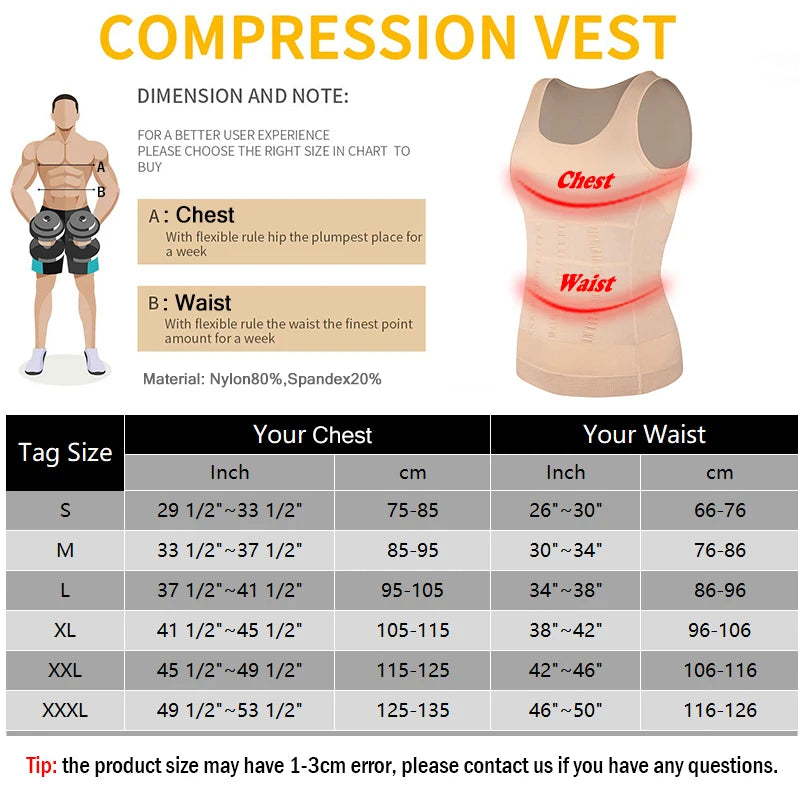 Men Slimming Body Shaper Vest Shirt Abs Abdomen Slim Gym Workout Corset Tummy Control Compression Tank Top Sleeveless Shapewear
