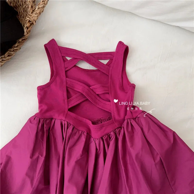 Girls Casual Dresses Back Hollowing Sleeveless Dress Toddler Girl Clothes Summer Dress Chinese Traditional Dress for Girls