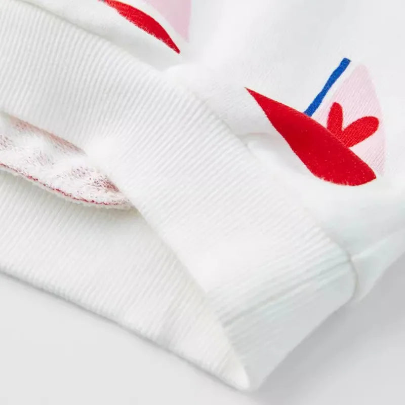 Kids Girl Sweatshirt Childish Flower Bow Print Round Neck Cotton Sweatshirts Autumn Winter Long Sleeve T-Shirt Children Clothes