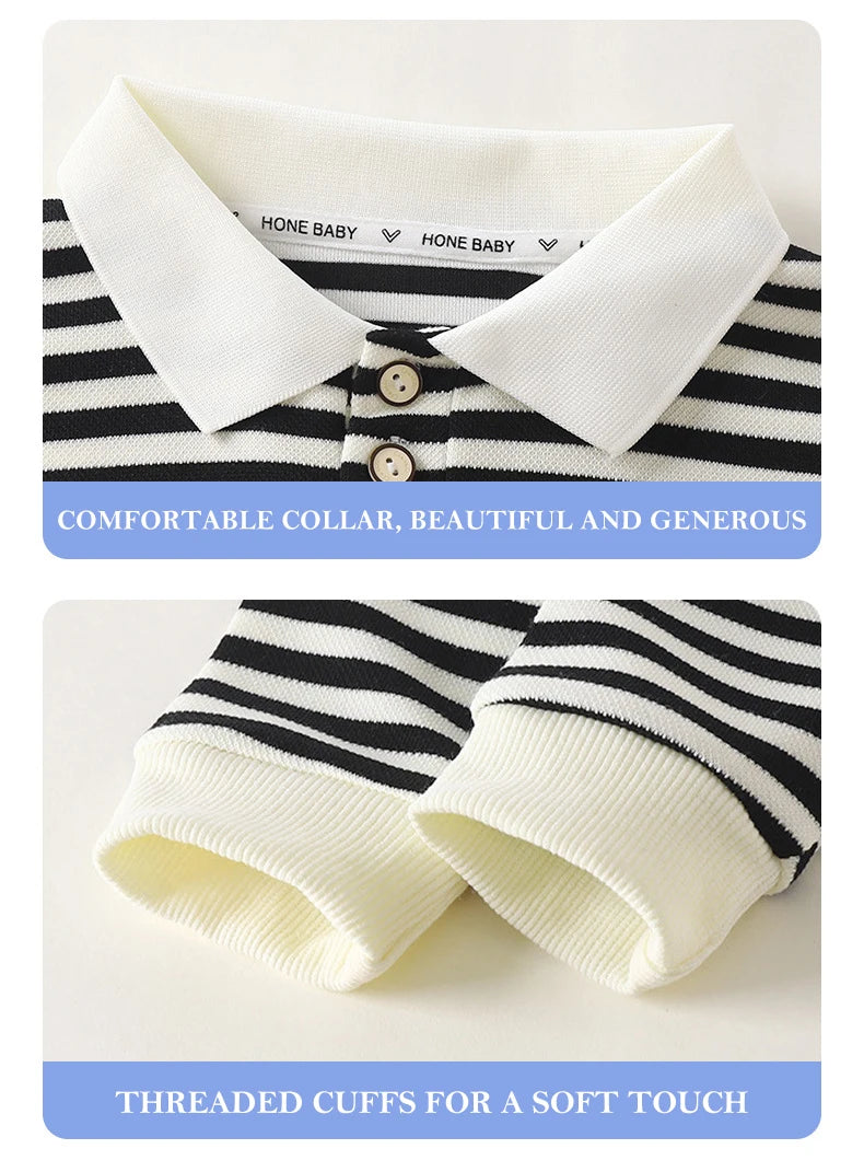 Spring New in Kids Baby Boys Fashion Top Outwear - Children Polo Collar Striped Full Sleeve Shirts , Toddler Clothing 2-7Y