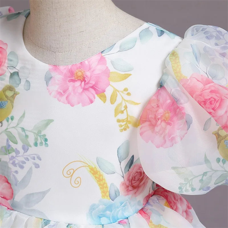 Girls White Cake Layers Dresses Kids Pull Sleeve Elegant Party Wedding Birthday Tutu Princess Vestidos Children Summer Clothes