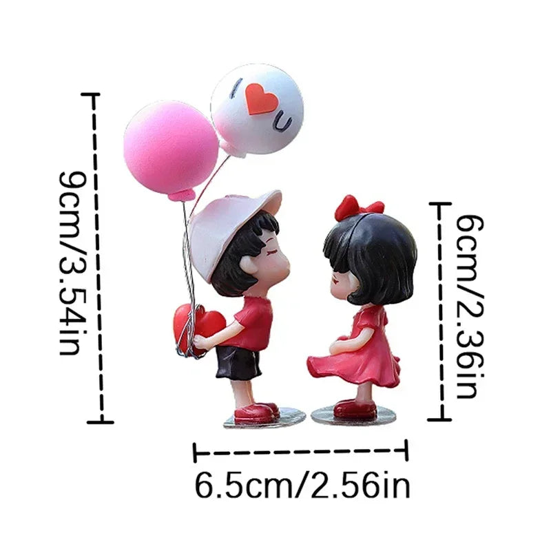 Valentine's Day Gift Cartoon Resin Couples Figurine Cute Lovers Balloon Ornament for Car Dashboard Office Desktop Home Decor