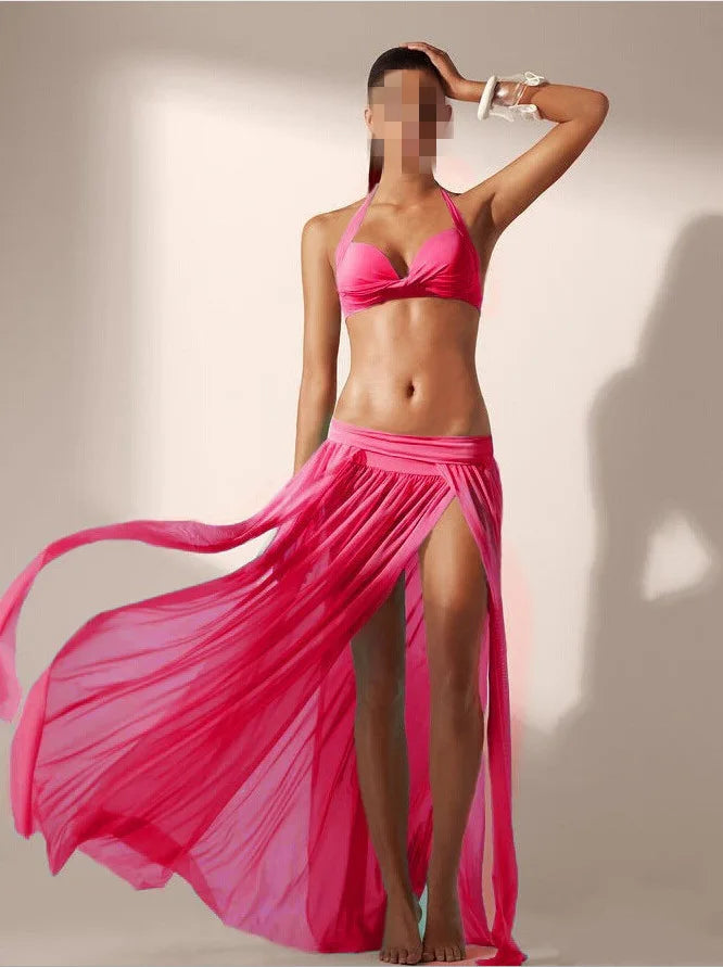 2024 New 5 colors Solid Beach Dress for Women Mesh Bikini Cover Ups Open Side Sarong Swim Dresses Free Size Playa Skirt Sarong