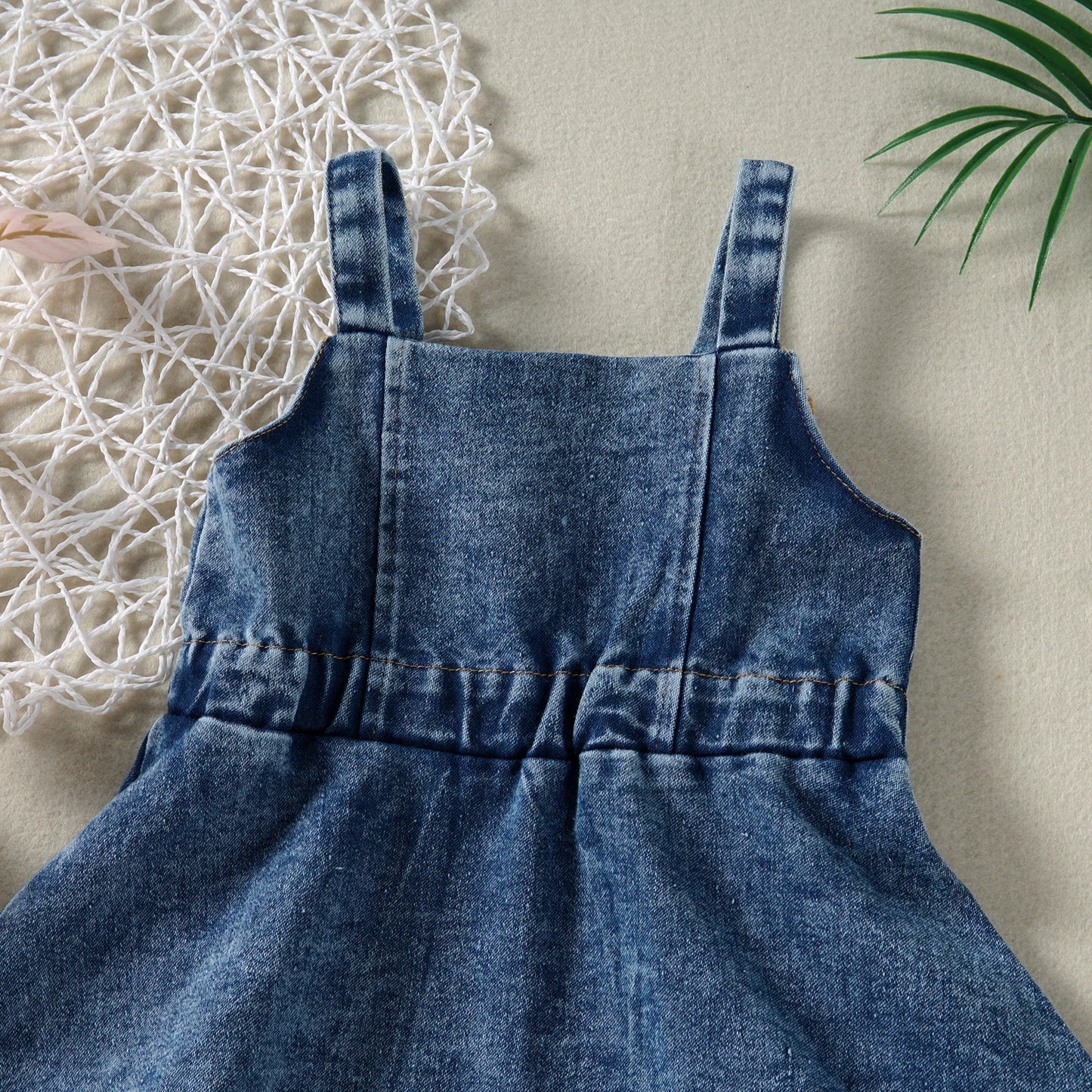 FOCUSNORM 0-4Y Summer Lovely Kids Girls Denim Dress Ruffles Sleeveless Strap Button A-Line Sundress Holiday Clothing