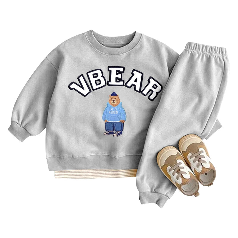 Fashion girls Toddler Baby Korea Clothing Fall Clothes Sets Baby Boys Set Kids Sports Bear Sweatshirt Pants 2Pcs 2 to 8 year