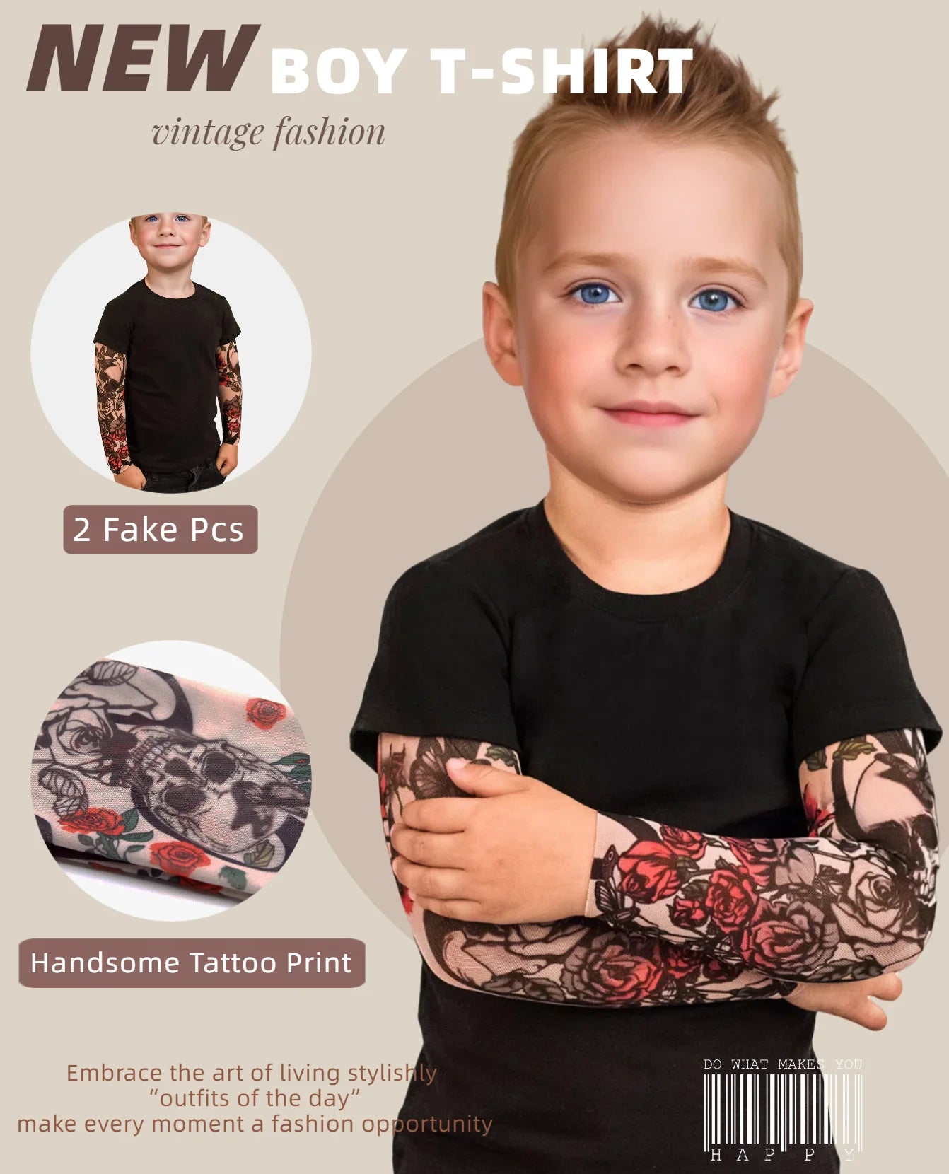 Summer Children's Clothing Boys T-Shirt kids clothes Fashionable Tattoo sleeves Cotton Tops for boys 1 to 6 years old
