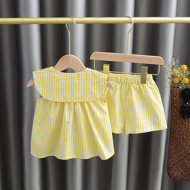 Summer Clothing Sets Baby Girl Cute Fruit Cotton Girls Plaid Sweet Princess 2pcs Suit Children's Clothing Kids Vestidos