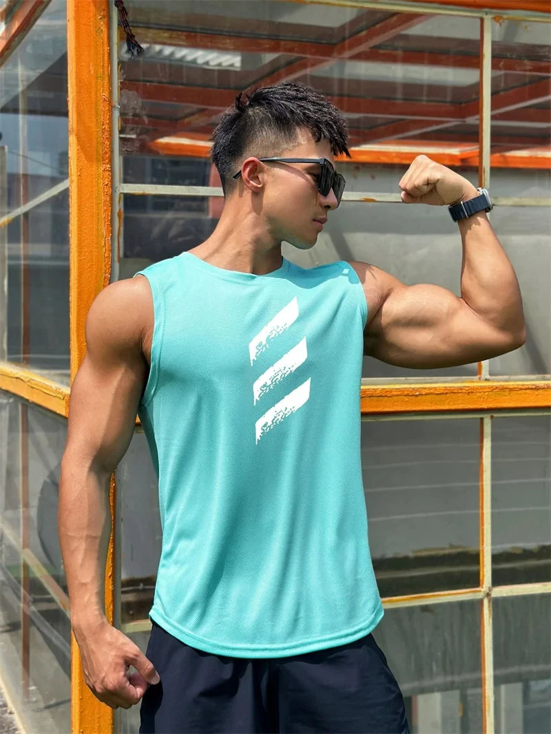 Sports Fitness Vest Sleeveless Quick Dry Breathable Running Top Trend Men's Pull-over Crewneck Mesh Vest Summer New Style