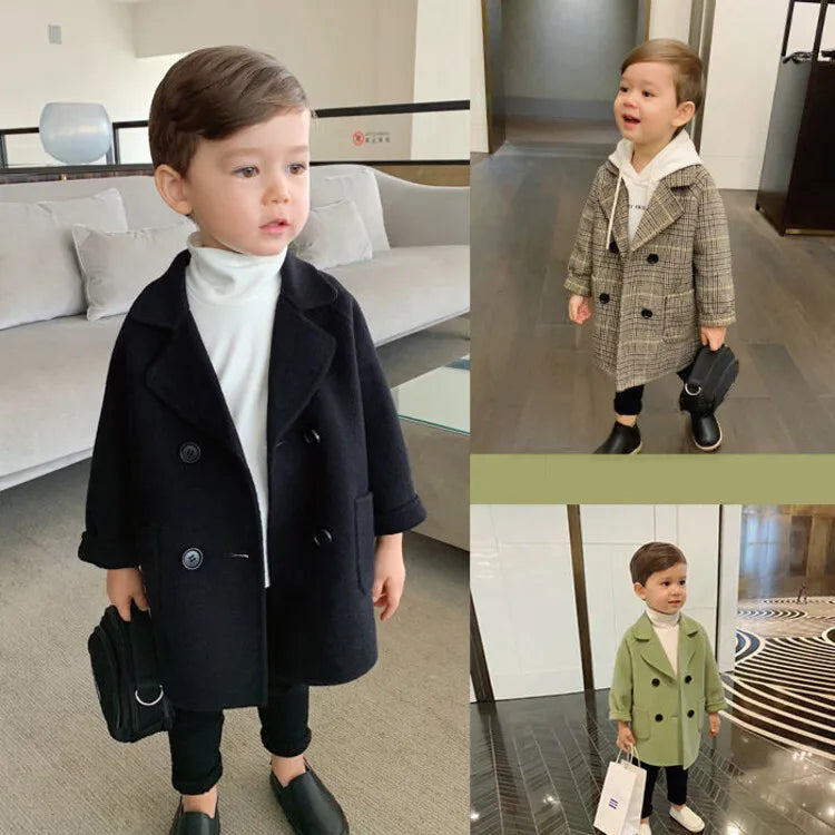 1-6 Years Autumn Winter Handsome Boys Coats Lapel Collar Design Woolen Jacket For Kids Children Birthday Present