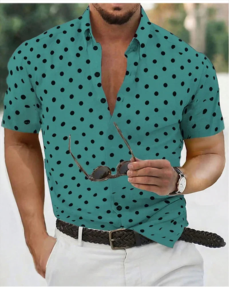 Men's shirt Summer beach shirt black and white short-sleeved polka dot lapel holiday wear fashion casual comfortable clothing to
