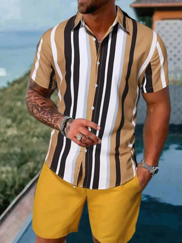 Men's Shirt Sets 3d Print Patchwork Lapel Short Sleeve Casual Shirt Beach Shorts Summer Streetwear Vacation Hawaiian Suits Men