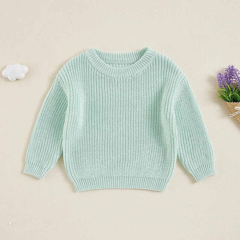 Suefunskry Newborn Baby Girl Boy Knitted Long Sleeve Autumn Winter Sweater Solid Loose Pullover Casual Tops Kids Clothes 3M-5Y