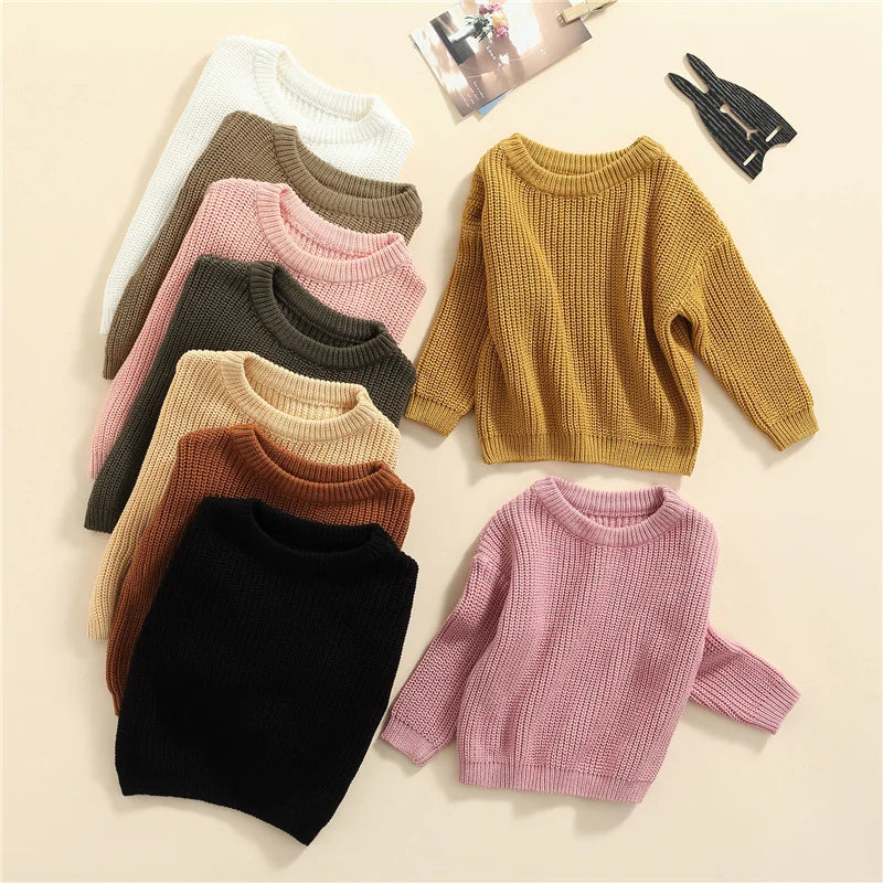 Suefunskry Newborn Baby Girl Boy Knitted Long Sleeve Autumn Winter Sweater Solid Loose Pullover Casual Tops Kids Clothes 3M-5Y