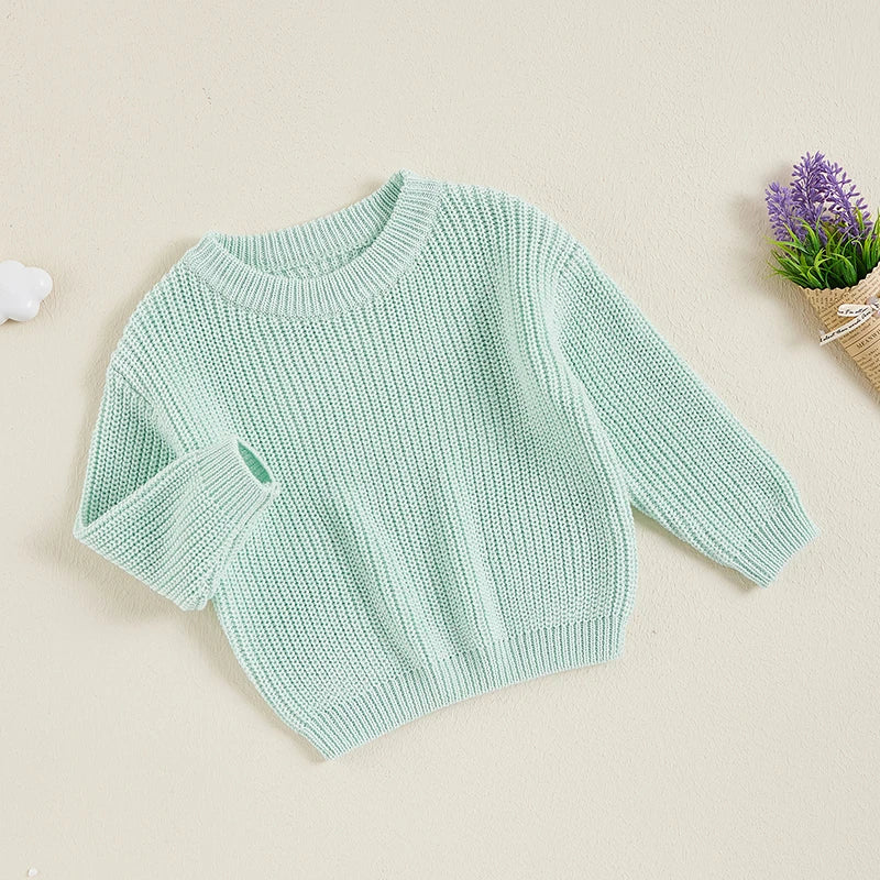 Suefunskry Newborn Baby Girl Boy Knitted Long Sleeve Autumn Winter Sweater Solid Loose Pullover Casual Tops Kids Clothes 3M-5Y