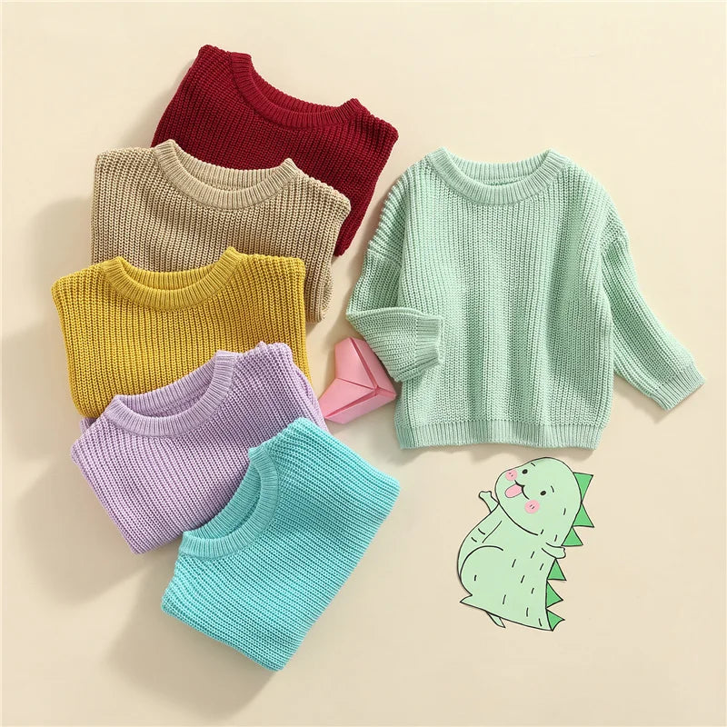 Suefunskry Newborn Baby Girl Boy Knitted Long Sleeve Autumn Winter Sweater Solid Loose Pullover Casual Tops Kids Clothes 3M-5Y