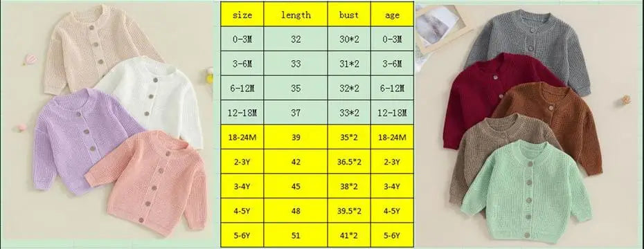 Suefunskry Baby Boys Girls Autumn Winter Knitted Sweater Long Sleeve Solid Color Single-breasted Knitwear Cardigan Jacket