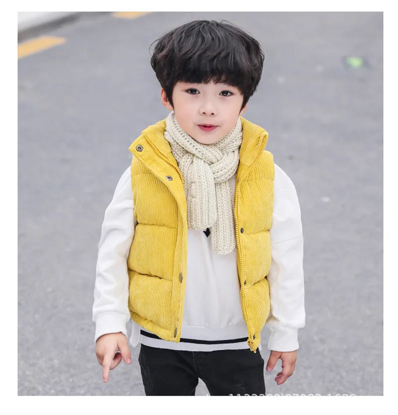 2023 Autumn Children Warm Thicken Vest Baby Cotton Waistcoat Kids Outerwear Coat Children Clothing Boys Girls Brand Jackets Vest