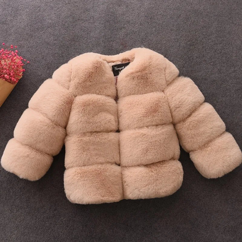 Girls Faux Fur Coat Winter Children Girls Long Sleeve Christmas Jacket Warm Kids Girls Coat Girls Outerwear Clothing