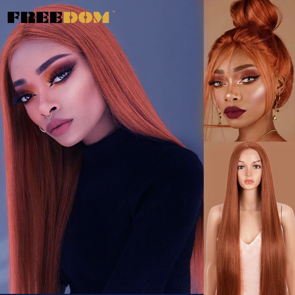 FREEDOM Synthetic Lace Front Wigs For Women Straight Hair Synthetic Lace Wigs 38 Inch Ombre Long Cosplay Wigs Blonde Pink Wig