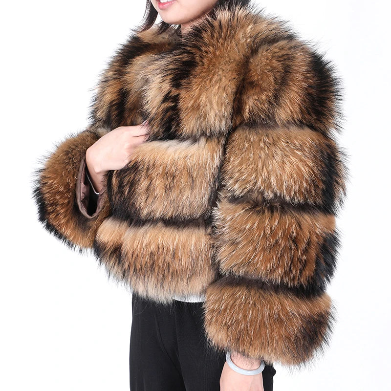 MAOMAOKONG Super Hot Winter Women Luxury Thick Real Raccoon Fur Coat Natural Fox Fur Jacket Plus Size Furry Jackets Female Vest