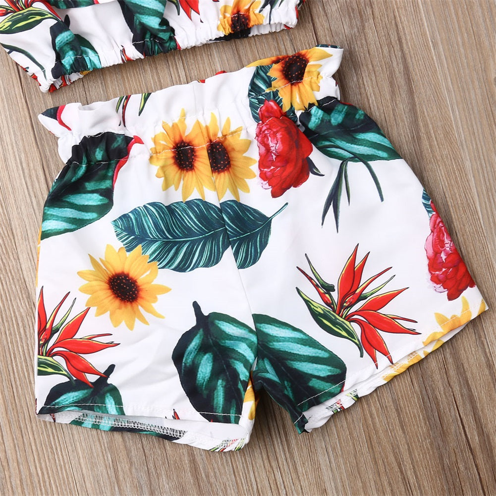 Newest Fashion Summer Toddler Baby Girl Clothes Off Shoulder Ruffle Sling Crop Tops Short Pants 2Pcs Outfits Clothes