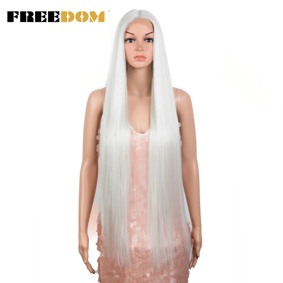 FREEDOM Synthetic Lace Front Wigs For Women Straight Hair Synthetic Lace Wigs 38 Inch Ombre Long Cosplay Wigs Blonde Pink Wig