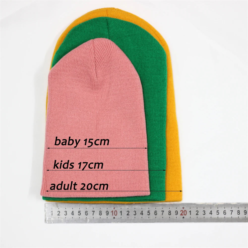 Dad Mother Kids Baby Hats for Girl Boy Newborn Beanie Infant Candy Color Winter Autumn Family Warm Knitted Parent Children Hat