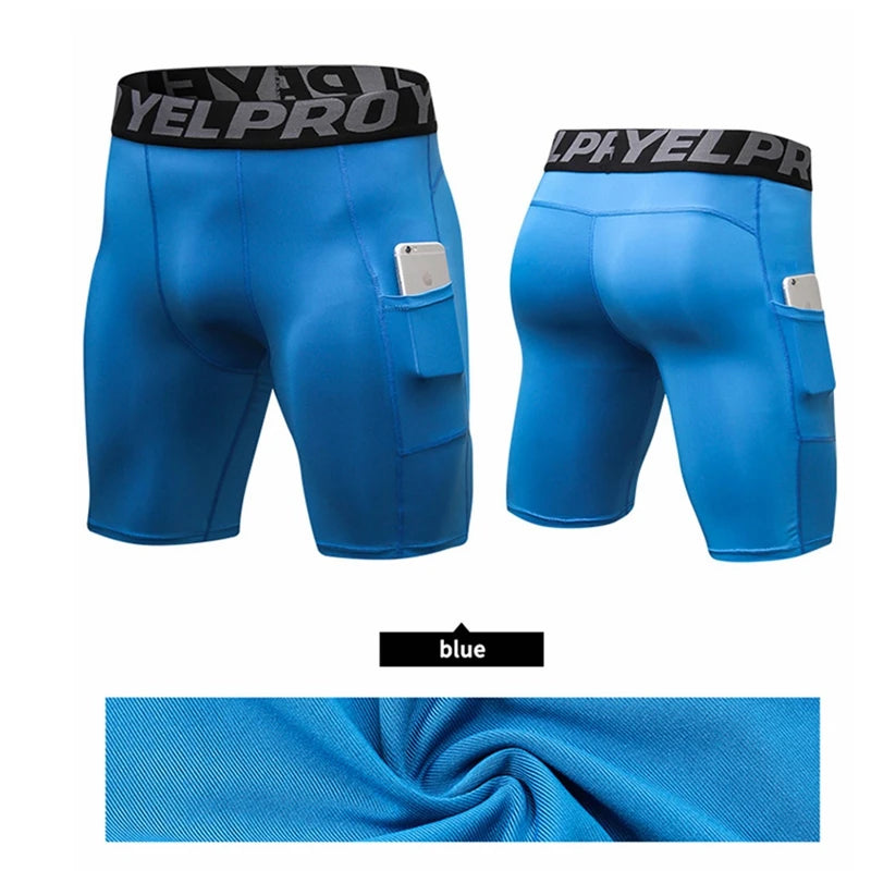 Men Compression Shorts Running Training Fitness Shorts Breathable Active Workout Underwear with Pocke