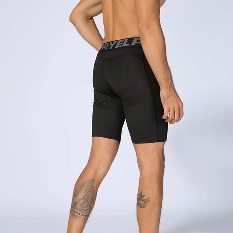 Men Compression Shorts Running Training Fitness Shorts Breathable Active Workout Underwear with Pocke