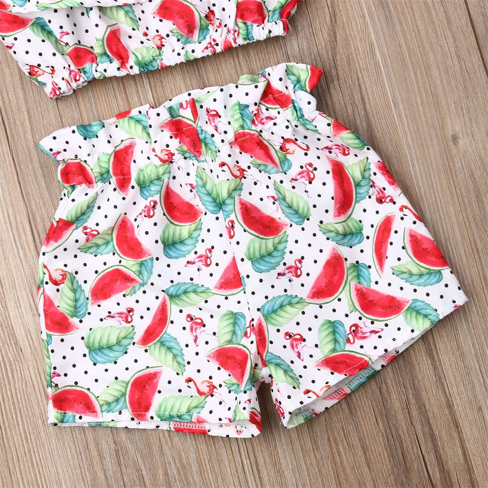 Newest Fashion Summer Toddler Baby Girl Clothes Off Shoulder Ruffle Sling Crop Tops Short Pants 2Pcs Outfits Clothes