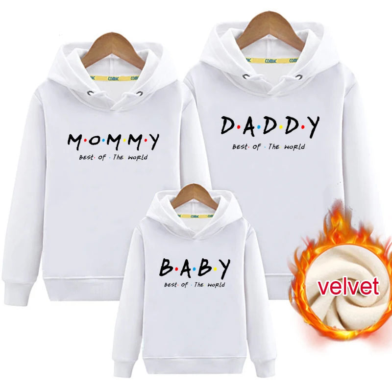 Family Outfit Matching Hoodie Winter Clothes Friend TV Font Outfit Warm Pullover Clothing Sweater Velvet Children Sweatshirt MOM