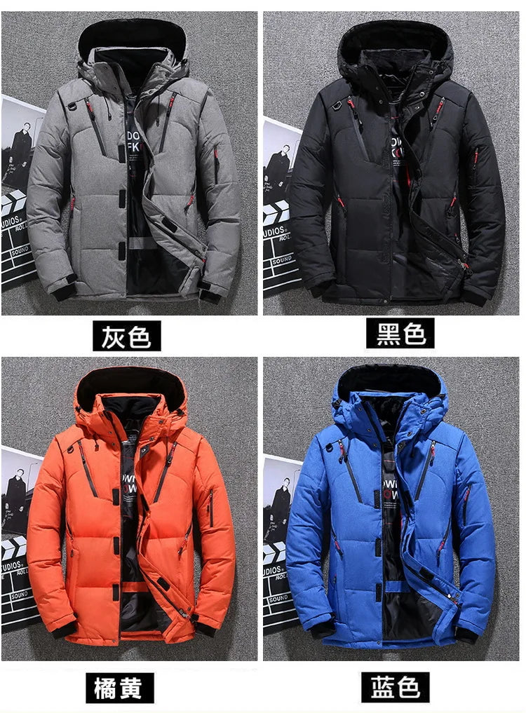 Mens White Duck Down Jacket Warm Hooded Thick Puffer Jacket Coat Male Casual High Quality Overcoat Thermal Winter Parka Men
